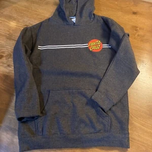 Youth Santa Cruz Sweatshirt Classic Dot Hooded Pullover Skate Sweatshirt Grey L - Picture 1 of 6