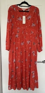 Per Una Orange Coral Floral Maxi Long Sleeve Dress Size UK 14 BNWT - Picture 1 of 9
