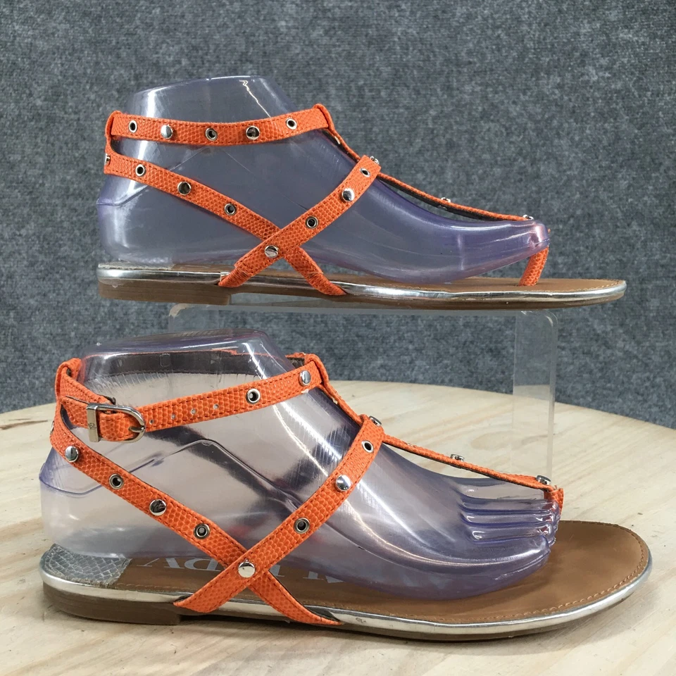 Sandalias planas Sam And Libby para mujer 8,5 con tachuelas al tobillo tiras naranja imitación cuero Foto 1 de 4