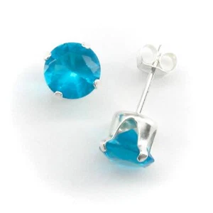 6mm Round CZ Zircon Blue Post Stud Earrings in Sterling Silver  - NEW! - Bild 1 von 5