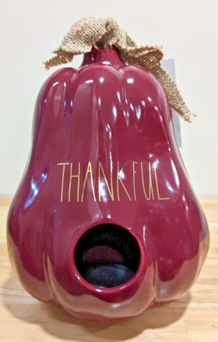 NIB "Rae Dunn" Thankful Gold Accented Gourd Shaped Birdhouse Cover