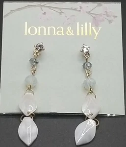 Lonna & Lilly Stud Earrings 2.2” White Stone With Crystal And Gold Accent- JLY56 - Picture 1 of 13
