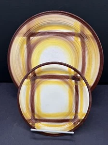 Vernonware ORGANDIE Dinner Plate + Bread Plate Brown Yellow Vernon Kilns  VTG - Picture 1 of 11