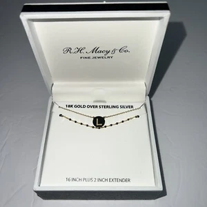 RH Macy 18k gold over sterling silver Initial L pendant & double chains 16" +2 - Picture 1 of 4