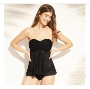 KONA SOL WOMEN'S CROCHET FLYAWAY TANKINI BLACK Large - Picture 1 of 3