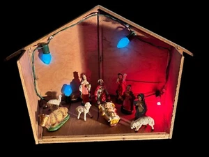 Vintage Handmade Wood Stable For Nativity Manger Set Display - Picture 1 of 10