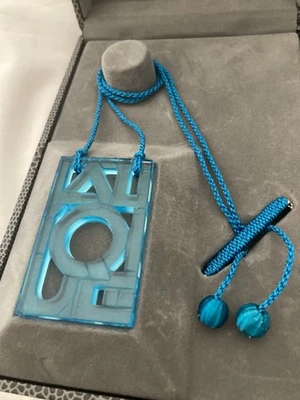 Lalique Ocean Blue Signed Crystal Logo Pendant Necklace with Silk Cord & Toggle - Image 1 of 4