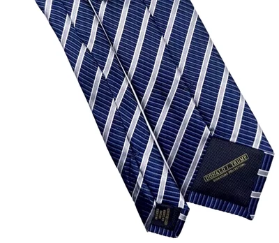 Галстук Donald J Trump Signature Collection синий и белый в полоску 100% шелк - Изображение 1 из 4