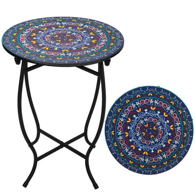 Mesa auxiliar redonda de patio de 14 pulgadas | Mesa de metal resistente a la intemperie para interiores Foto 1 de 4