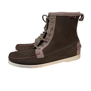 Sebago Docksides Boots Womens 9.5 M Gray Leather Moc Toe Lace Up Casual Shoes - Picture 1 of 17