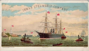 Inman Steamship Company Vintage Trade Card 6"The Major & Knapp Litho Ocean Boats - Bild 1 von 2