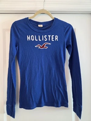 Camiseta Y2K Hollister Gráfica De Colección Mujer Pequeña Manga Larga ~ Peso Ligero Azul Foto 1 de 4