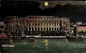 Ak Pola Pula Kroatien, Pola Arena, Kolosseum, Wasser, Boote, Mond - 4904887 - Picture 1 of 2