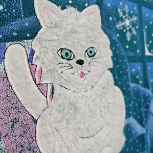 VTG 90s Bold Spirit Crewneck Sweatshirt Fuzzy Cat Kitty Night Gown Pajamas XL - Picture 1 of 15