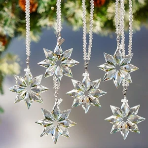 6pcs 2025 Crystal Snowflake Ornament Glass Christmas Tree Hanging Miniature S... - Foto 1 di 8