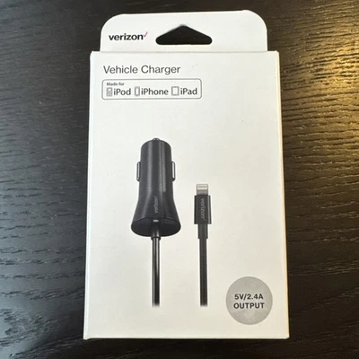 Sealed Verizon VPC24LGHT-M 2.4A Coiled  Car Charger for Apple Phones - Black - Image 1 of 4