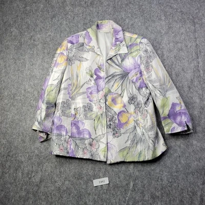 Alfred Dunner Women Blazer Jacket Size 10 Floral Purple Pastal Easter Open Front - Image 1 of 4