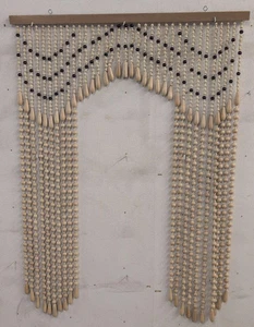 Vintage Japanese Wooden Beaded Curtain Beige Retro Noren 85x120cm Showa Retro - Picture 1 of 11
