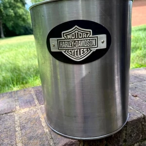 Harley Davidson Trash Can Stainless Steel Man Cave Garage Bar Waste Bin 12" Tall - Picture 1 of 9
