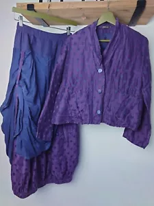 Grizas Steampunk Suit Hitch Hem Skirt mandarin Jacket Size XS Purple Polka Dot - Picture 1 of 11