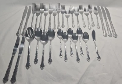 Juego de cubiertos vintage de acero inoxidable Estia ESI18 rollos florales Corea 33 piezas Foto 1 de 4