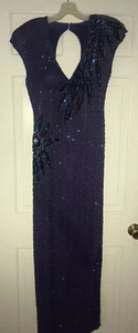 Alyce Designs Vintage 80’s Purple Sequin Beaded Open Back Dress Sz 8 NWT - Picture 1 of 8