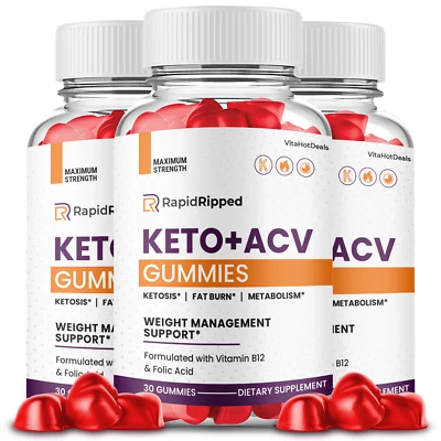 Rapid Ripped Keto ACV Gummies,Max Strength 官方快速撕裂软糖 (3 包) — 第 1/4 张图片