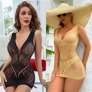 Sexy Black Lingerie Fishnet Babydoll Bodysuit Dress Nightwear Lingerie For Women - Picture 1 of 10