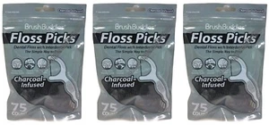 ( LOT 3 ) B.BUDDIES CharcoaLinfused Floss Picks 75-ct/pack= Total 225 Flossers - Picture 1 of 12