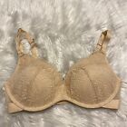 Lively 34D Bra Beige Lace Padded Wireless Back Closure Adjustable Strap FLAW