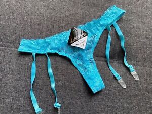 Ladies sexy lace baby Blue Suspender thongs t string g string lingerie knickers