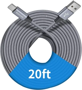 20 Fuß Extra Langes USB Typ C Kabel A 2.0 auf Nylon Geflochten Ladekabel Kompatibel - Bild 1 von 16