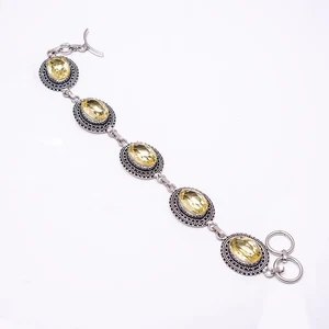 Citrine Fine Art Oxidised 925 Sterling Silver Bracelet 8.99" B_9119_391_5 - Picture 1 of 3