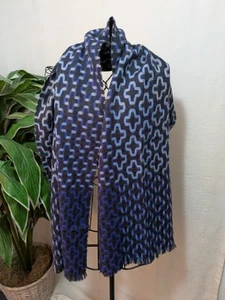 Bufanda Larga Echo Damas Azul Ombre Ikat Tejida Lana Merino - Imagen 1 de 4