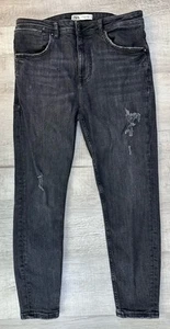 Zara High Rise Distressed Jeans Black Tapered Denim Women’s 31 (Actual 31X24.5) - Picture 1 of 20