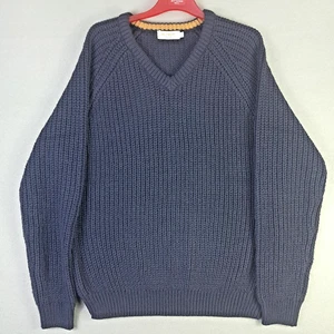 PG FIELD Jumper Men's Size Large Navy Chunky Knit Crew Neck Fisherman Sweater - Picture 1 of 9