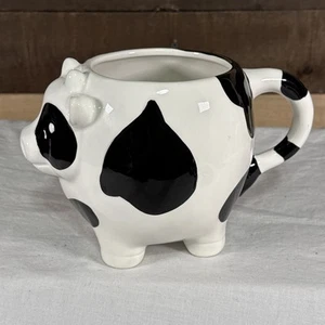 Porcelain Black/White Cow Coffee Mug/Planter 5" Tall - Picture 1 of 6