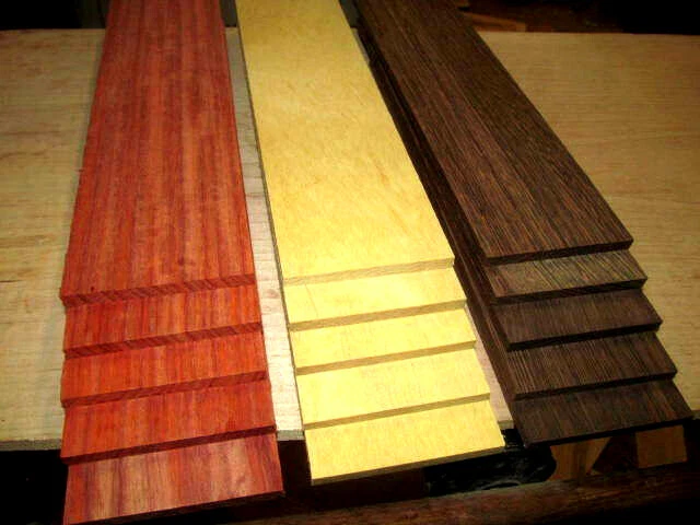 6 PIECE MULTIPAK THIN EXOTIC WENGE, YELLOWHEART, PADAUK 24" X 3" X 1/4"