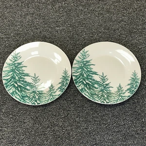 NEW SET OF 2-Royal Norfolk Christmas Winter Green Pine Trees Snow Dinner Plates - Picture 1 of 5