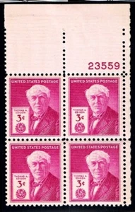 1947 U.S. Commemorative 3c THOMAS EDISON Plt#Blk Sc#945 M/NH/OG * Pristine - Picture 1 of 1