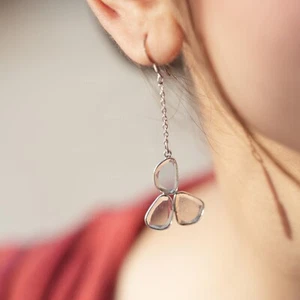 2.28 Ct , 3 Pcs, 1.50 Grams, Slice Diamond Silver Dangle Earrings For Woman - Picture 1 of 8