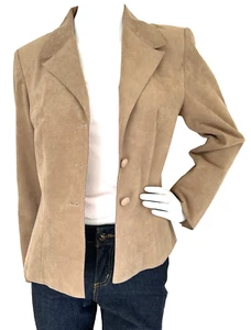 70s Adolphe Schumann UltraSuede Blazer Size Small Jacket Collar Button Lined Tan - Picture 1 of 8