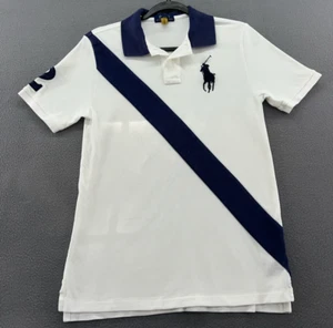 Polo Ralph Lauren Shirt Boys Sz L Polo Black White Striped Short Sleeves Rugby - Picture 1 of 13