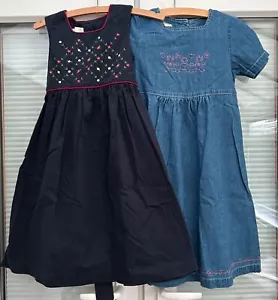 2 Vintage Laura Ashley Girls Mother & Child dresses - Age 7 - Denim & Cotton - Picture 1 of 10