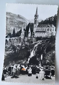 VTG 1964 RPPC BASILICA & MIRACULOUS GROTTO PILGRIMS HIGH PYRENEES LOURDES FRANCE - Picture 1 of 2