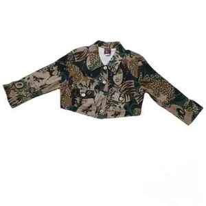 Chaqueta corta Boom Boom Jeans para mujer camuflada con estampado de dibujos animados talla mediana nueva sin etiquetas - Imagen 1 de 10