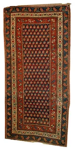 Handmade antique Caucasian Gendje rug 2.9' X 5.8' ( 88cm X 177cm) 1880 - Picture 1 of 9