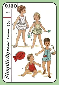 Toddler Bubble PLAYSUIT Pattern Fish Applique Simplicity 2130 Vtg 1957 - Picture 1 of 18