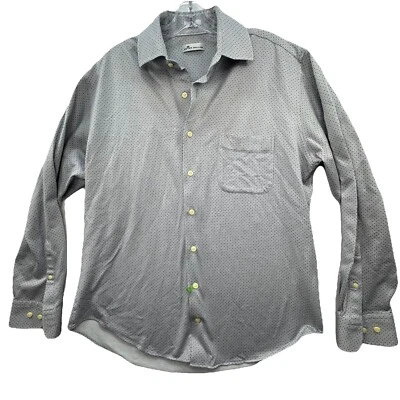 Camisa Peter Millar Para Hombre Grande Camisa Abotonada Elastizada Gris/Azul Manga Larga Foto 1 de 4