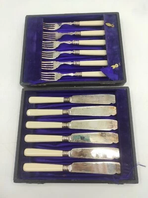 DE COLECCIÓN EPNS PLÁSTICO PLATEADO MANGO HUESO SERVIDORES PECES - Ajuste para 6 Foto 1 de 4